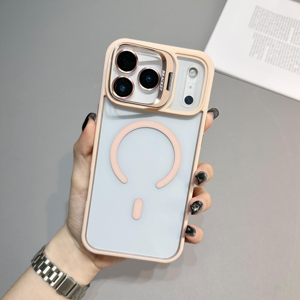 Fashion Metal Magnetic Lens Stand Case For iPhone 17 Air 16E 15 14 Plus 13 12 11 Pro Max Wireless Charge Camera Protective Cover