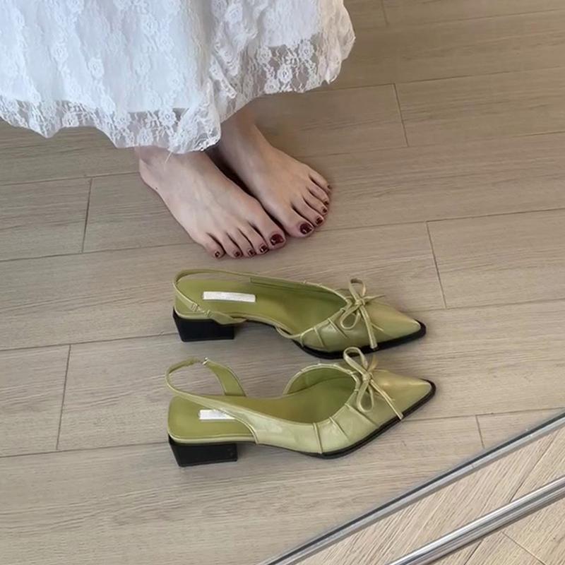 Summer Fashion Butterfly-knot Pointed Toe Women Sandals Casaul Low Heel Slingbacks Ladies Casual Dress Street Style Shoes