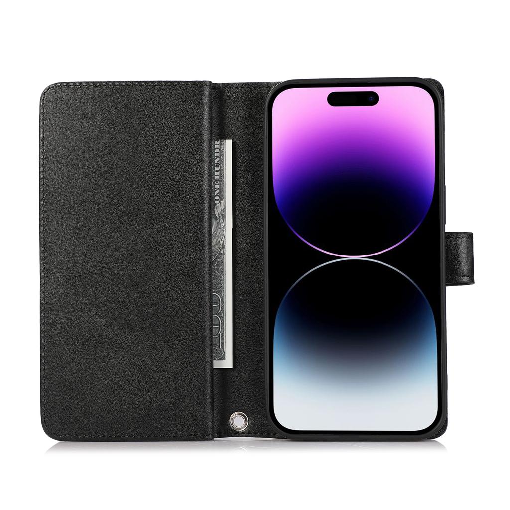 For iPhone 16 Pro Case Split Leather Magnetic Wallet Phone Protector with Wrist Strap