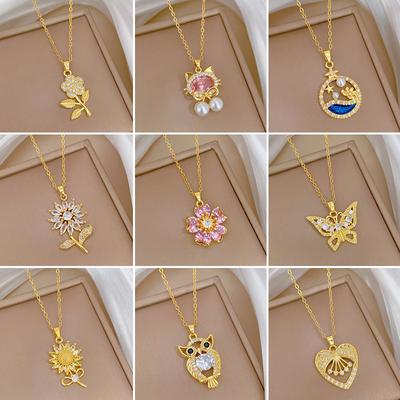 Copper Micro-Inlaid Necklace Women'S Copper Micro-Inlaid Real Gold Electroplating Simple And Delicate Clavicle Chain Neck Chain