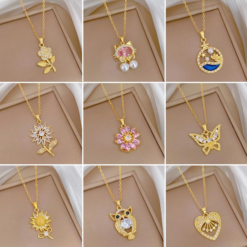 Copper Micro-Inlaid Necklace Women'S Copper Micro-Inlaid Real Gold Electroplating Simple And Exquisite Collarbone Chain Neck Chain