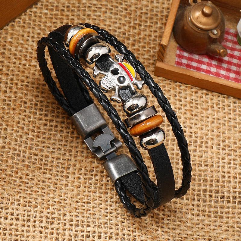 One Piece Anime Bracelet Animation Peripherals Toys Luffy European American Vintage Leather Cartoon Bracelet Friend Holiday Gift