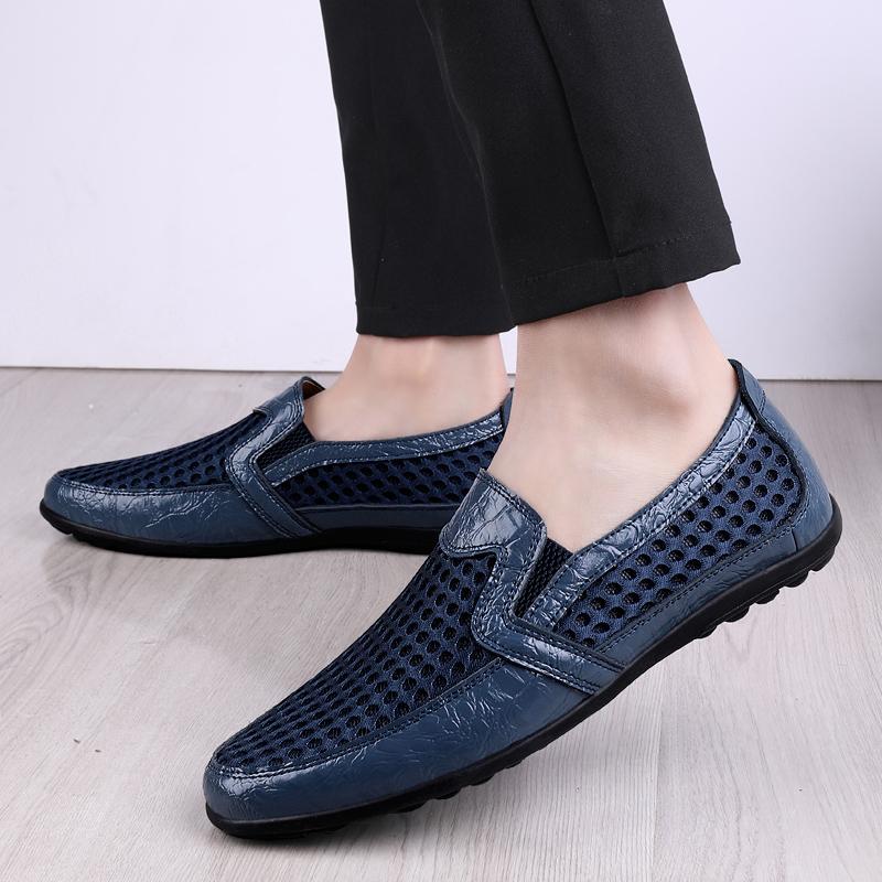 

New Summer Mens Casual Shoes Breathable Mesh Me s Shoes Fashion Men Loafers Outdoor Non slip Sneakers Light Walking Shoes 38 синий