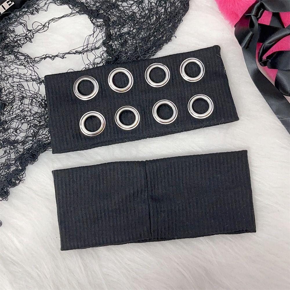 Fabric Punk Headwrap Wide Elastic Hollowed Out Eyelets Headband Fashion Rock Head Band  Punk Style