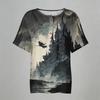 Women Casual Short Sleeve Henley Shirt with Chest Pocket Halloween Themed Graphic Print Cotton Linen Blended Fabric Relaxed Fit