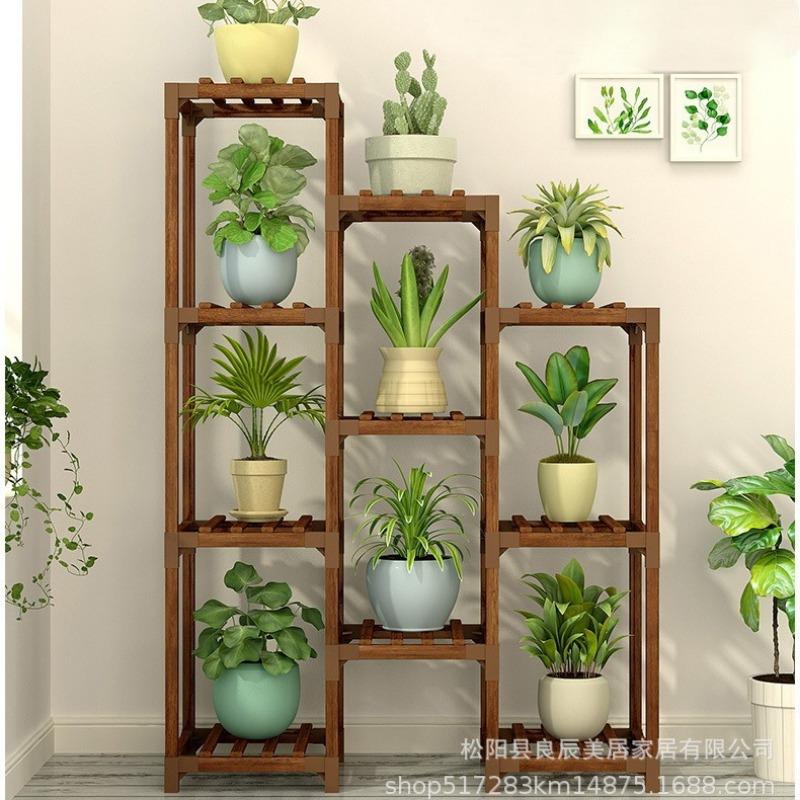 Solid Wood Minimalist Stable Balconysucculent Storage Shelf Multi-layer Flower Pot Rack Waterproof Green Bonsai Trellis