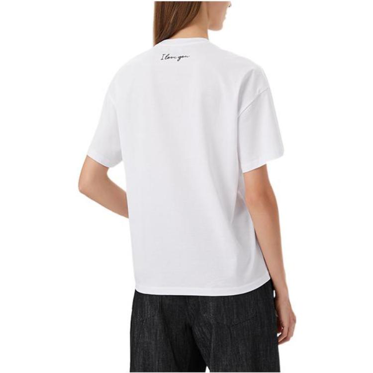 Emporio Armani Solid Logo Heart Pattern Short Sleeve T-Shirt Women Tops White 6L2T6C1JTUZ-0100