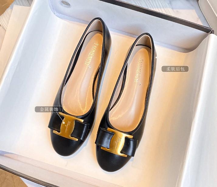 Spot cowhide version~ Grape mother same French temperament color matching bow leather light mouth thick heel single shoes women