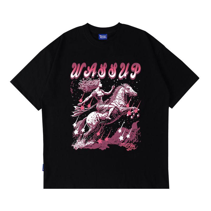Wassup Heods Trendy Brand Design Short-Sleeve T-Shirt for Men, New Summer Style, Pure Cotton, Versatile, Heavyweight Couple Outfit