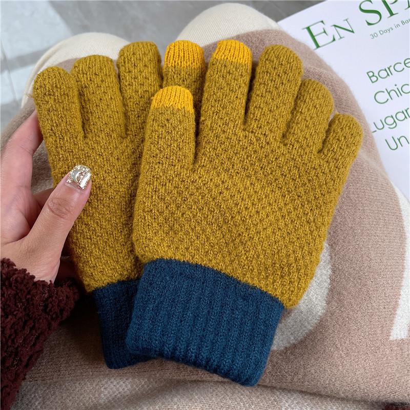 Strickhandschuhe für Damen und Herren zum Radfahren im Winter im Freien, doppellagig, warm und kältebeständig, mit dicken Samthandschuhen aus Touchscreen-Garn