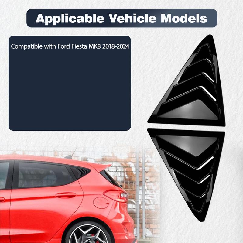 Pair Rear Window Louvers Car Vent Side Window Louvers Vent for Ford Fiesta MK8 2018 -2024 Glossy Black/Carbon Fiber Black