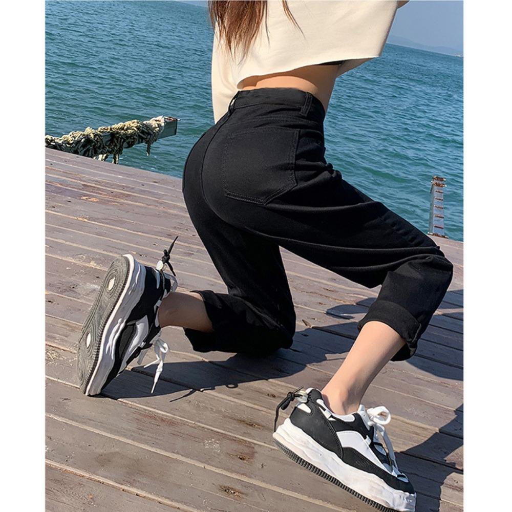 Commuter high-waisted jeans women's autumn and winter new Korean version loose casual versatile Harlan pants dad ins tide