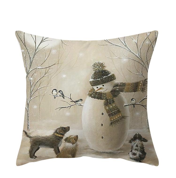 Home Christmas Decoration Pillowcase Fawn Rabbit Snowman Print  Sofa Office Seat Car  Ornament