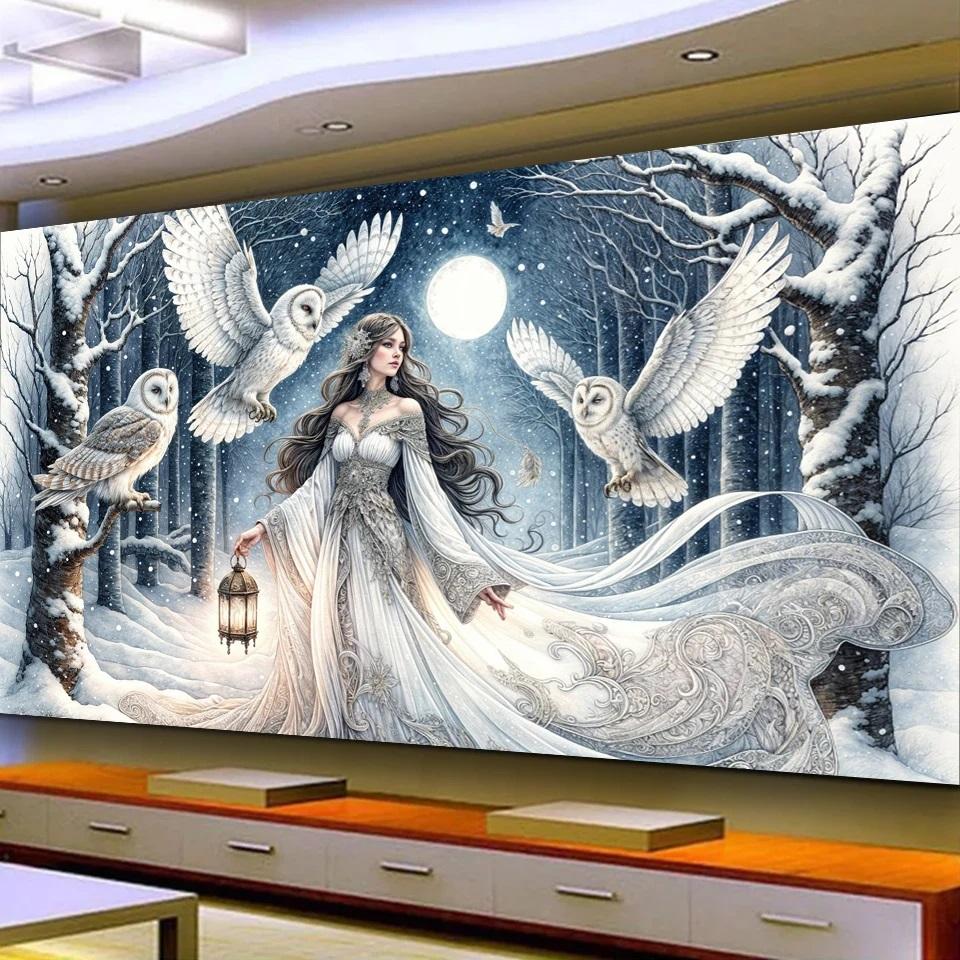 

Снежная сова лесная красавица алмазная живопись большой размер, сделай сам полная квадратная круглая алмазная мозаика вышивка ювелирные изделия вышивка крестом домашнее искусство Full Round 50x100CM