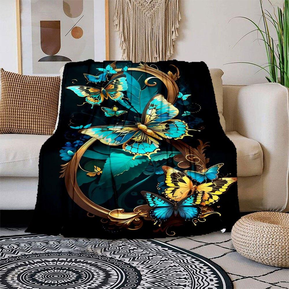 "Golden Butterfly Frame Wall Art Decor"Blanket Flannel Throw Blanket for Sofa, Bed, Travel, Camping, Office