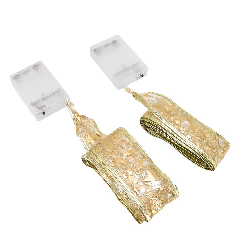 2 Pcs Christmas Ribbon String Lights Fairy Lights Christmas Tree Lights for Decorations Golden Warm