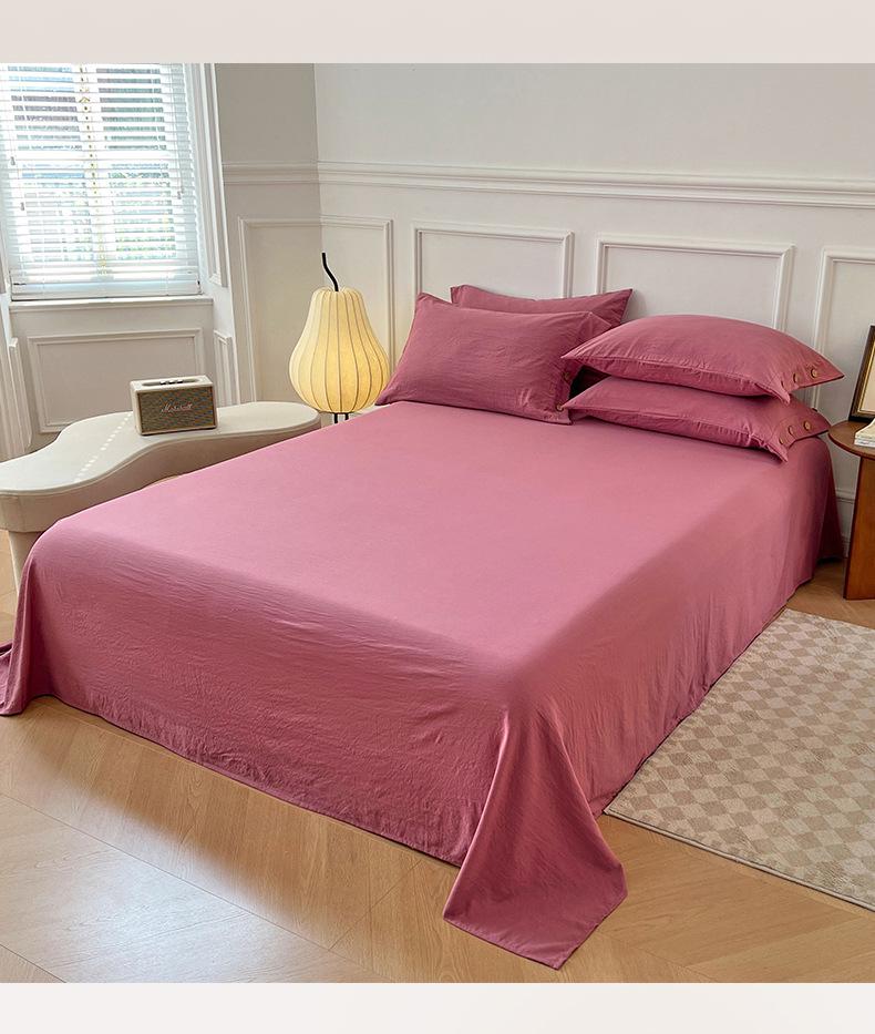 MUJI-Style Four-Piece Flannel & Washed Cotton Bedding Set with Buttoned Duvet Cover