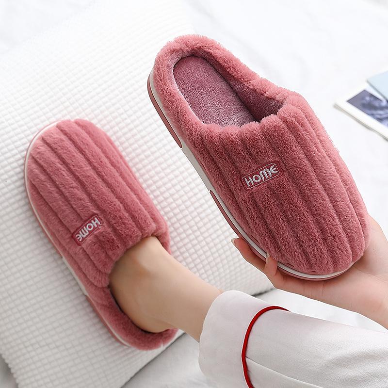 Home cotton slippers winter couple indoor home slippers plush warm non-slip cotton mop home warm