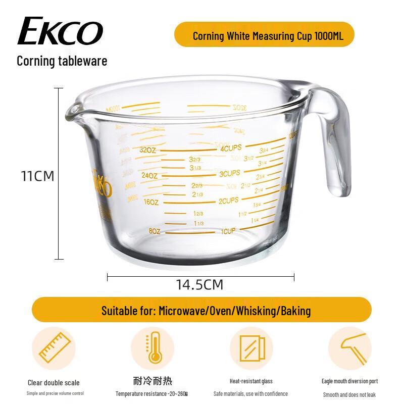 Стеклянный мерный стакан EKCO Corning 1000 мл с ручкой