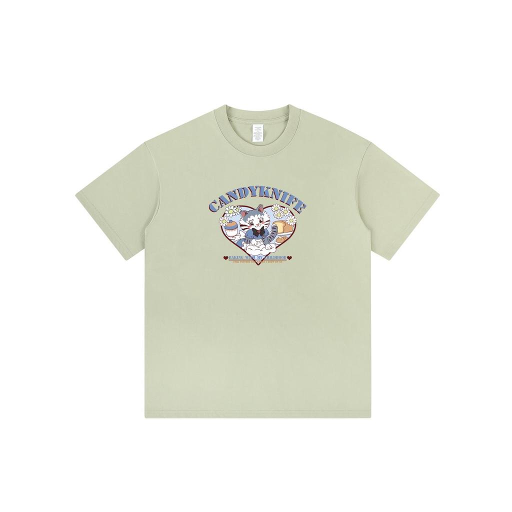 Lazy Style Pure Cotton Cute Kitten Short Sleeve Casual T-Shirt for Summer