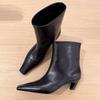 2025 Autumn and Winter New Niche French Small Ankle Boots Square Head Thin Boots Wide Tube High Heel Cat and Short Boots Women's Boots