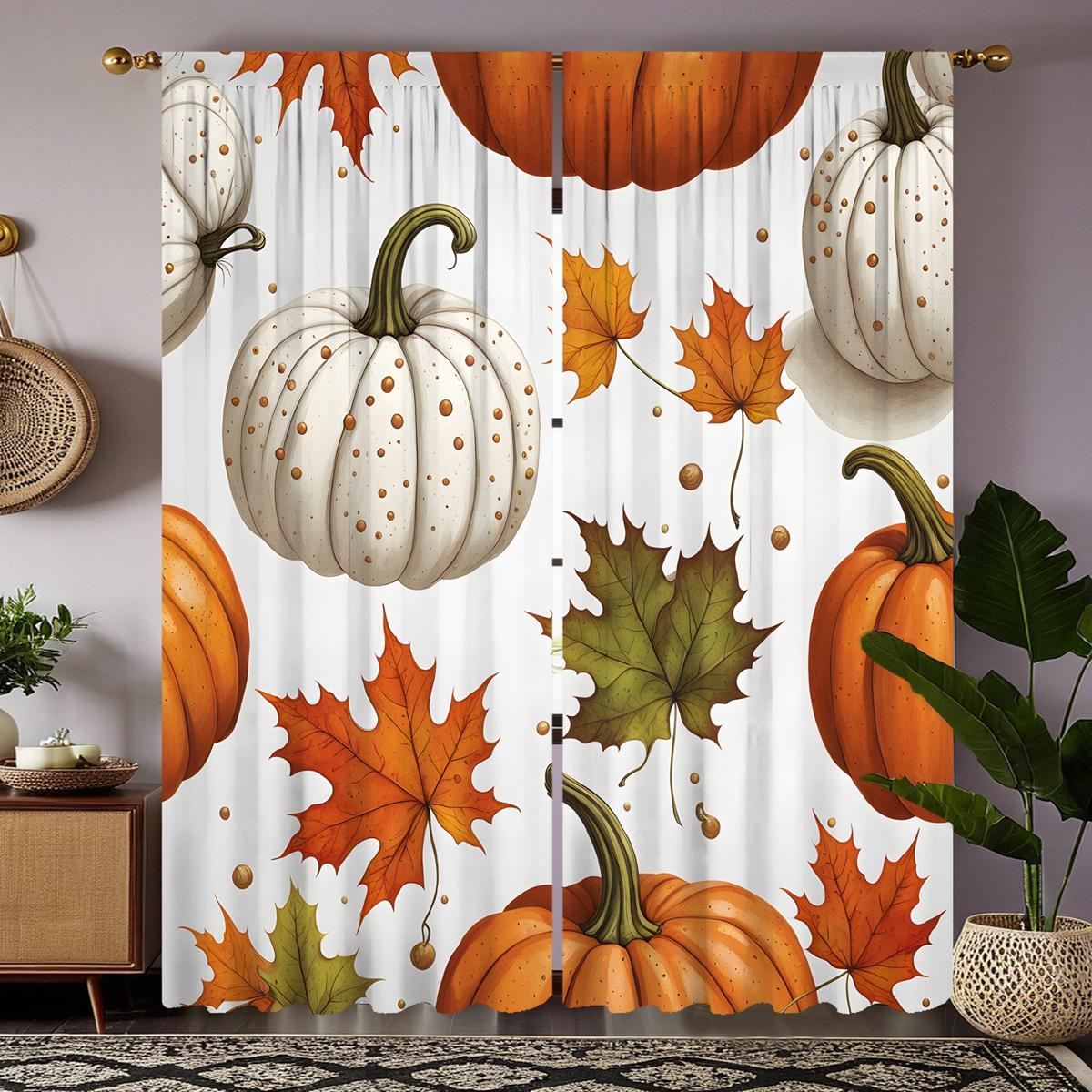 

2 шт. HD Harvest Festival Белая тыква Красный кленовый лист декоративная занавеска Белая галстук цифровая печать занавеска украшение для дома st W52H63inchW132H160cm