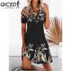 QICED 13 Color Women Floral Print Dress Summer Sexy Short Sleeve O-Neck Mini Dresses Female Vintage Elegant Dress