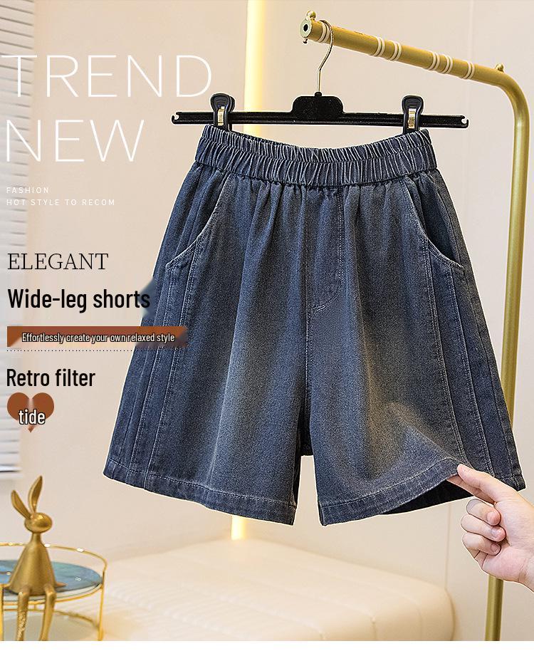 Women's Summer Retro Denim Shorts - Loose Fit, Plus Size, Slimming, Elastic Waist, Wide Leg Design
