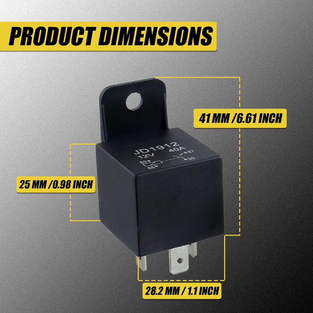 JD1912 Relay 4 Pin 40A 12V SPST Car Truck Van Motorcycle Boat Relay (Pack Of 2 Pcs)