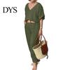 Two-piece Summer Suit 2 Pcs/Set Blouse Pants Set V Neck Long Sleeves Top Wide Women Leg Loose Elastic Waist Trousers OL Commute Casual Homewear Outfit
