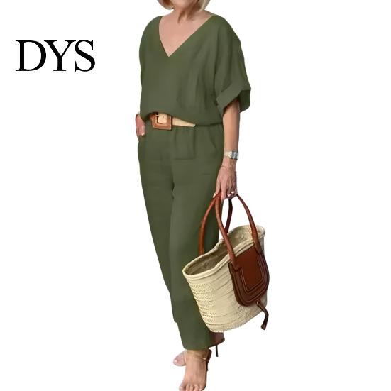Two-piece Summer Suit 2 Pcs/Set Blouse Pants Set V Neck Long Sleeves Top Wide Women Leg Loose Elastic Waist Trousers OL Commute Casual Homewear Outfit