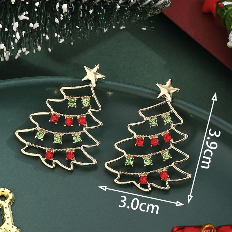 Christmas colorful Christmas tree earrings with diamonds, star earrings, women's niche rhinestone alloy stud earrings ornament