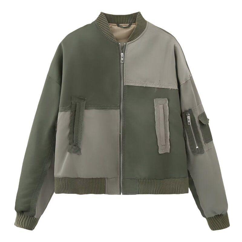 

Western Style Autumn and Winter New Women clothes Slimming Versatile Patchwork Bomber jacket Outerwear 5320752 505 Green L