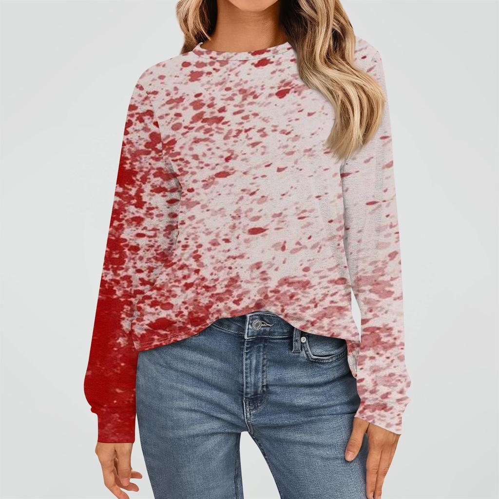 Damenmode Langarmshirts Locker sitzende Rundhalsausschnitt Basic Halloween Print Tops Lässige Outfits
