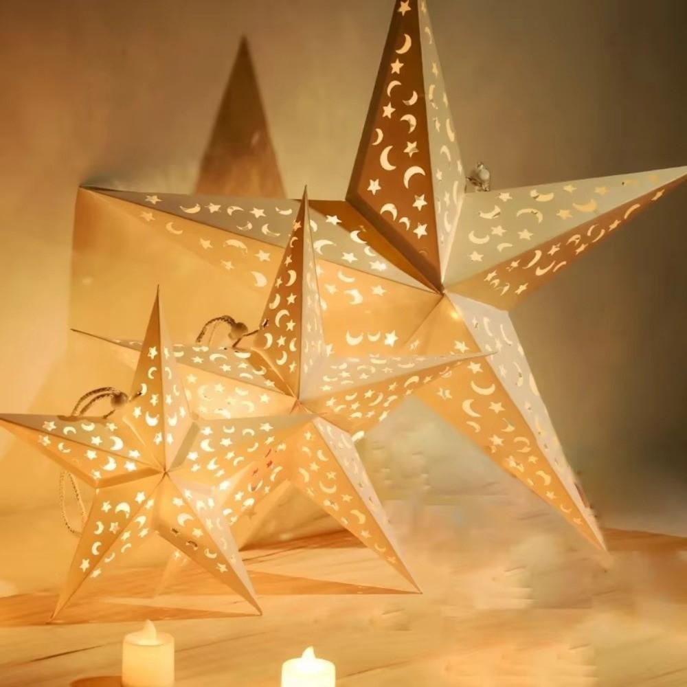 New Year Decor Hollow Out Star Hanging Pendants Paper Eid Mubarak Star Lampshade Christmas Light Cover Home Decorations