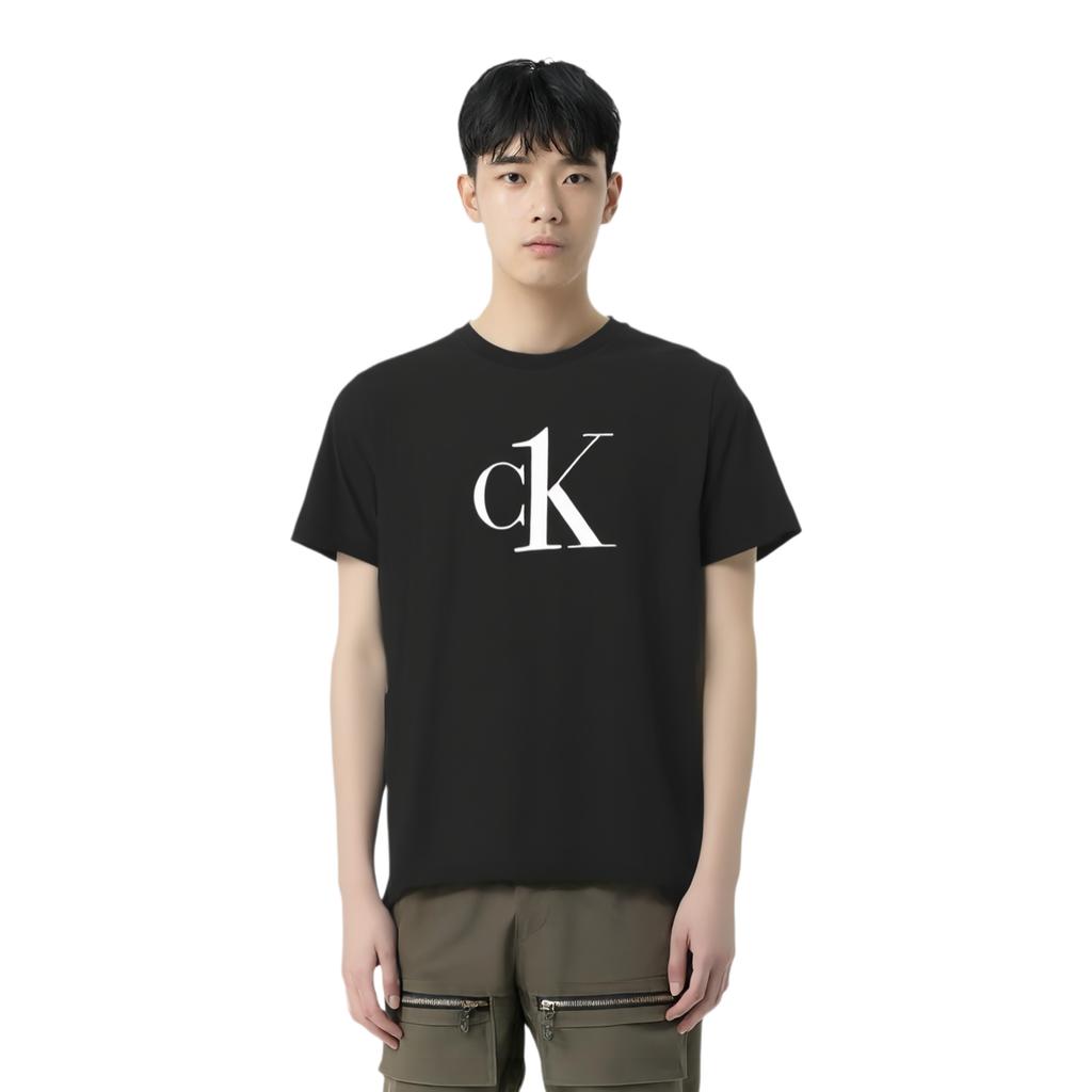 Calvin Klein Ck Casual Rundhals-T-Shirt mit Buchstabenaufdruck, einfarbig, Kurzarm, Herren, Schwarz, KM0KM00646-BEH