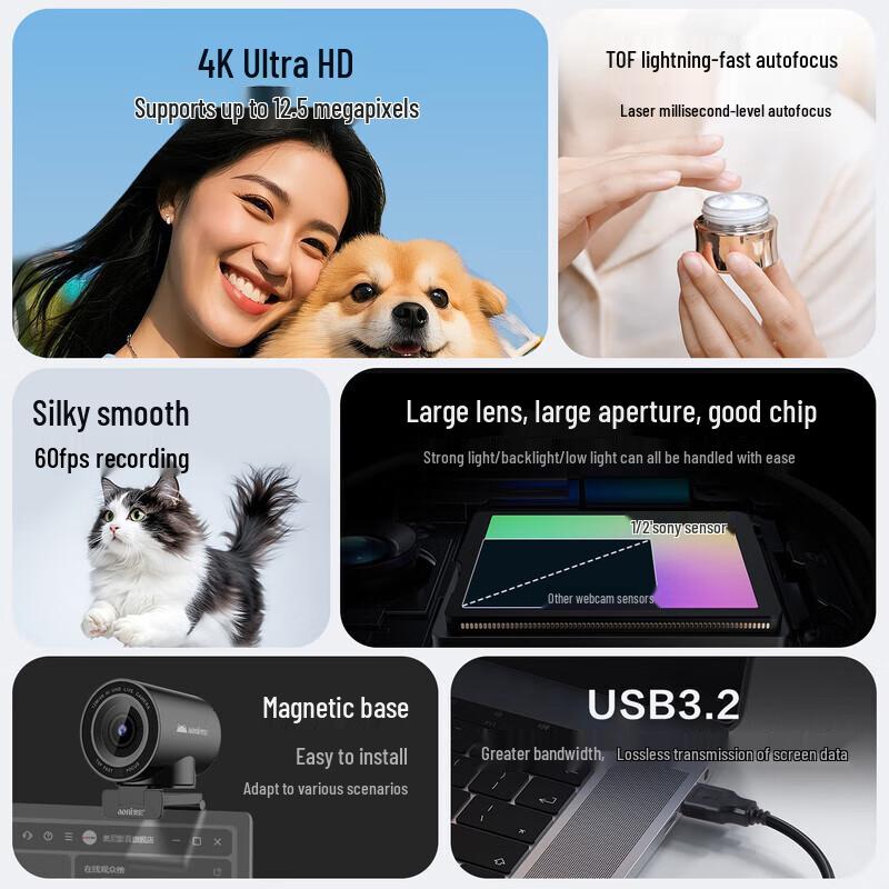 Webcam USB Aoni NX6 Pro 4K con Autofocus