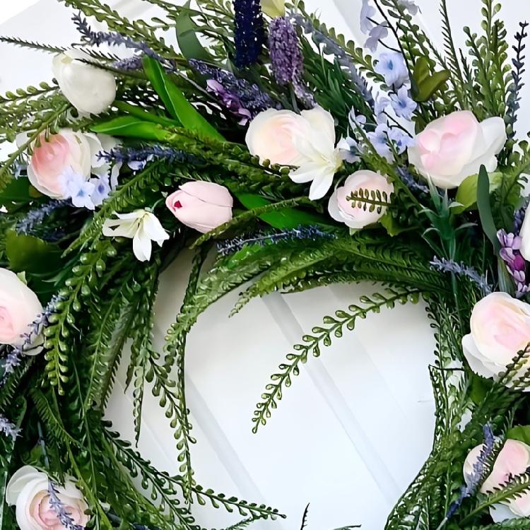 45x45cm Realistic Artificial Flower Wreath Wall Hanging Ornament for Door Window Garden and Wedding Flower Arrangement