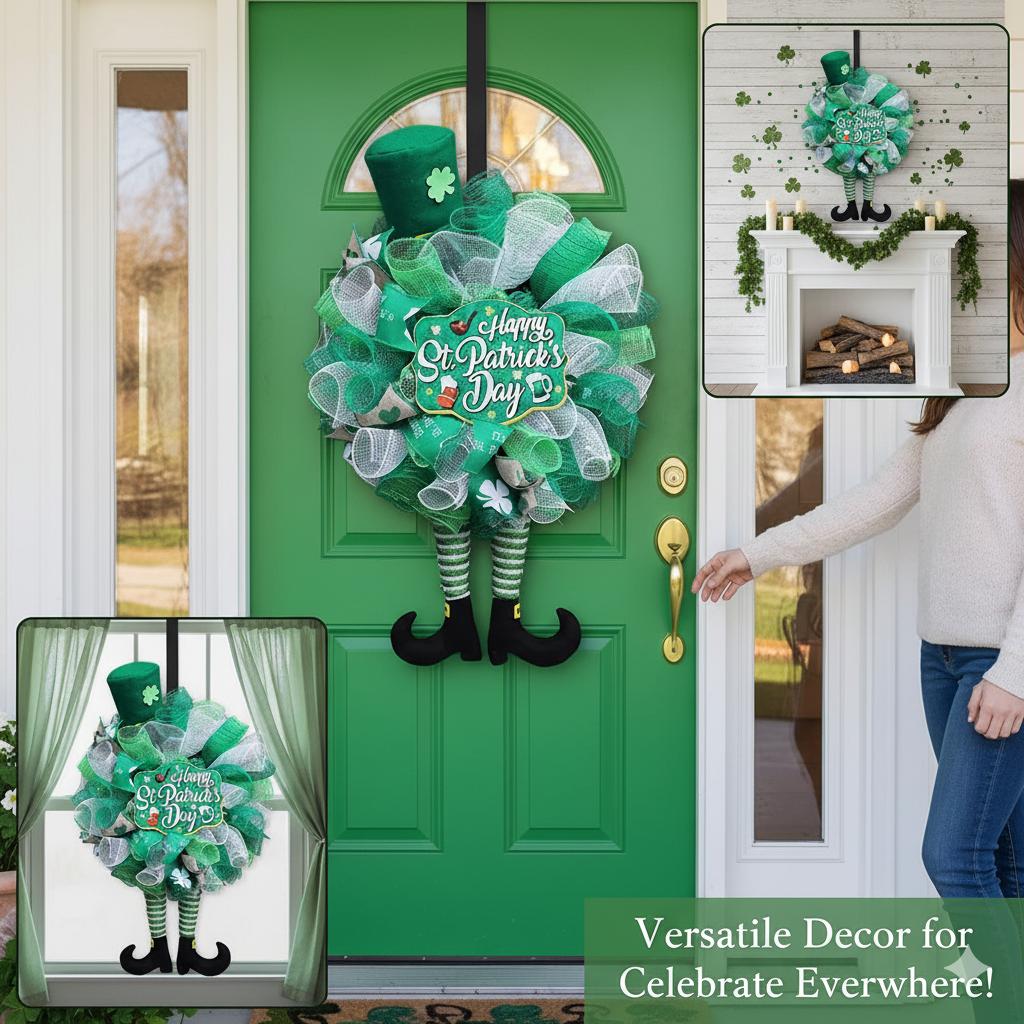 Irish Festival StPatrick Day Wreath Shamrock Leprechaun Decor Front Door Hanging Wreath for Home Wall Party Holiday Decor