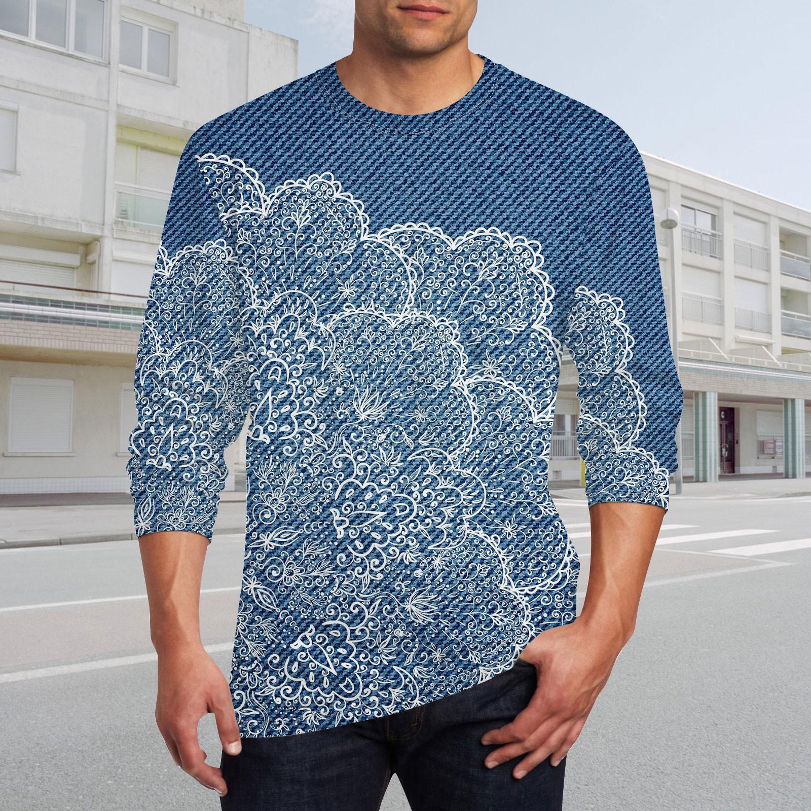 

Муж. Футболка Круглый вырез Одежда Одежда На открытом воздухе Длинный рукав С принтом Модельер Винтаж M синий