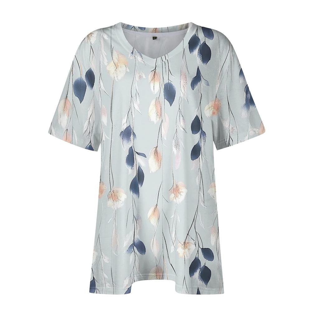 Tops femininos plus size, camisas de manga curta, gola em V, roupas casuais, estampas, tops