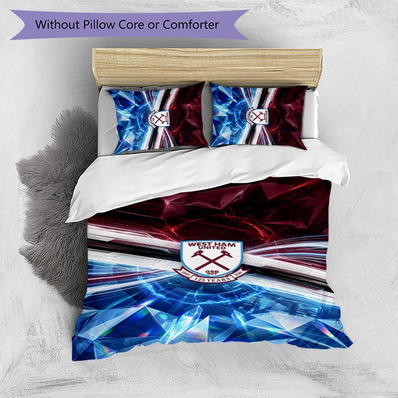 Set Lenzuola Stampato West Ham United Football 3 Pezzi, Comodo Set Copripiumino per Camera da Letto Amico della Pelle