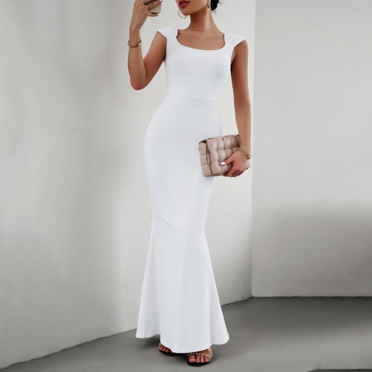 Autumn Women Knitted Dress Slim Sexy Square Collar