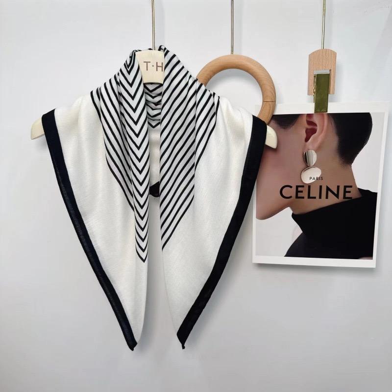 2024 Luxury Animals Floral Print 70cm Cotton Velvet Square Scarf for Women Soft Neckerchief Lady Hijab Neck Tie Hair Headbands