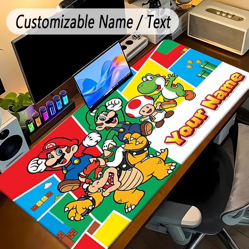 Large Mouse PadSuper Mario Custom Name Text Personalized Desk Mat Non Slip Gaming Pad