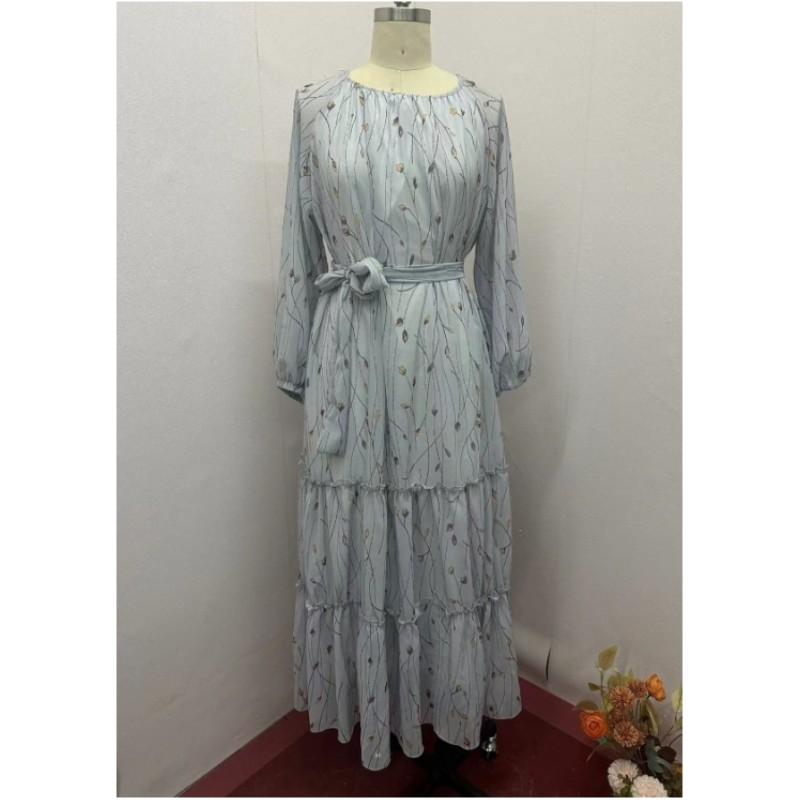 Dámské podzimní šifonové tištěné muslimské šaty s plnou sukní