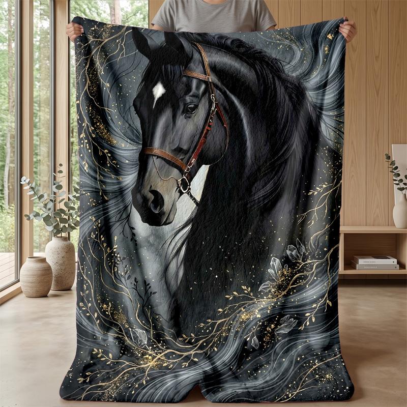 Ethereal Horse In Motion Theme Blanket Lightweight Warm Flannel Blanket Decorative Throw Blanket for Home Decoration