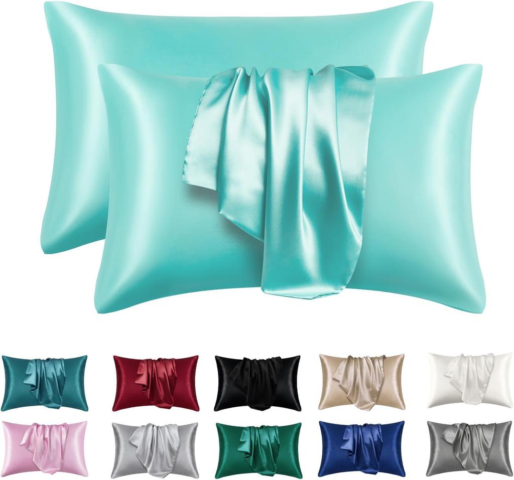 2pcs Satin Silk Pillowcase for Hair and Skin, Coral Pillow Cases Standard Size Set of Super Soft Pillow Case
