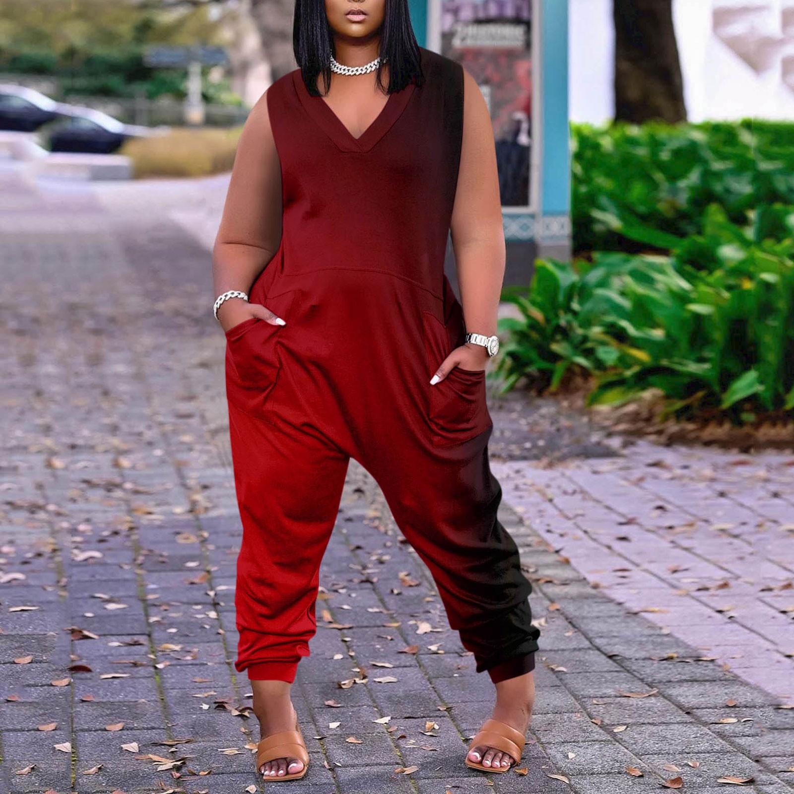 

Женский повседневный комбинезон больших размеров без рукавов с градиентом тай-дай и карманами XL винный