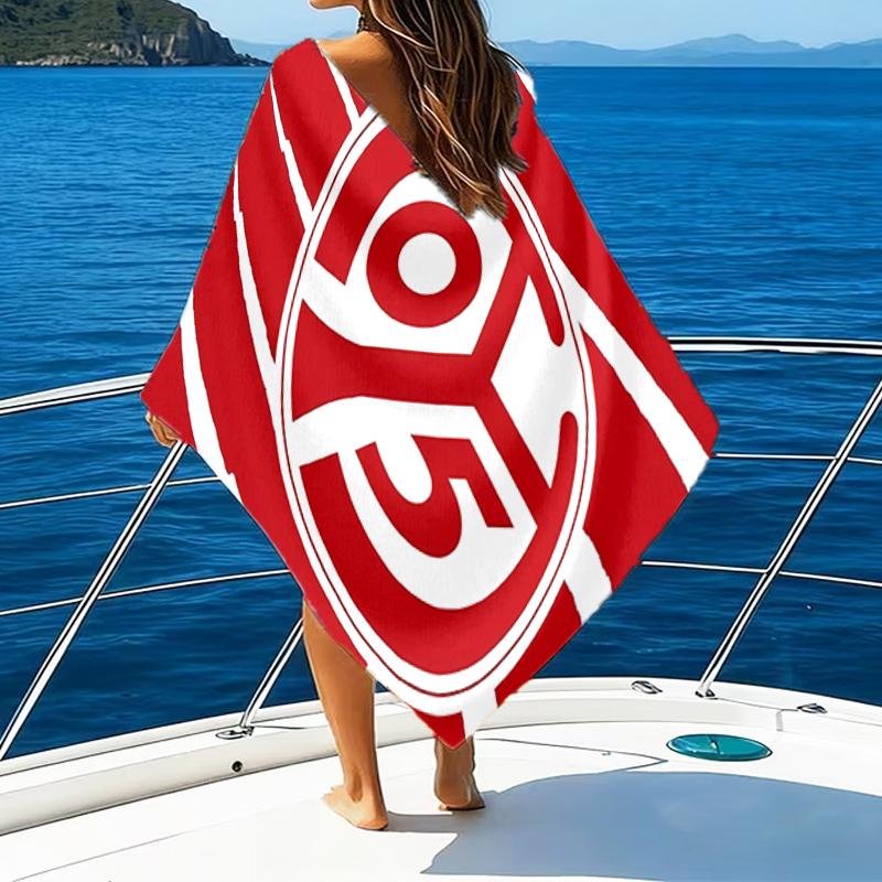 Kırmızı Beyaz Mainz Desenli Plaj Havlusu - Yumuşak, Emici Mikrofiber, Hafif, Plaj, Partiler, Seyahat, Kamp hayran hediyeleri için İdeal
